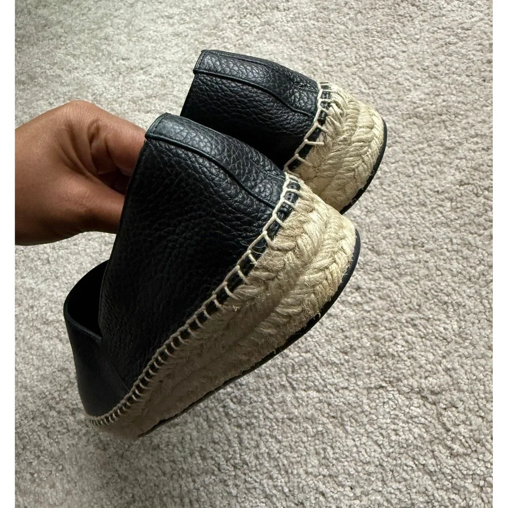 Lafayette 148 New York Black Pebbled Leather Espadrille Flats Women 36.5 Preppy